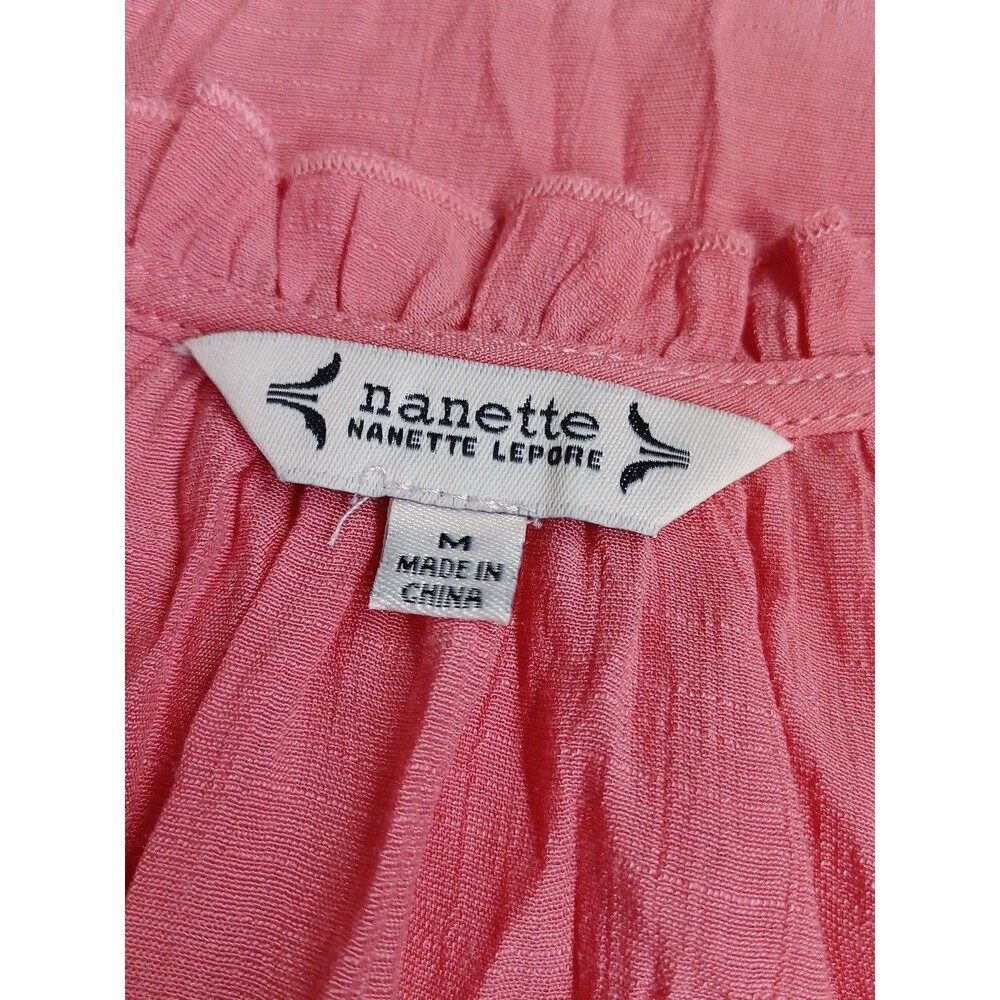 Nannete Lepore Top Sz M Womens Rose Pink Ruffled Short Sleeve - Picture 5 of 6